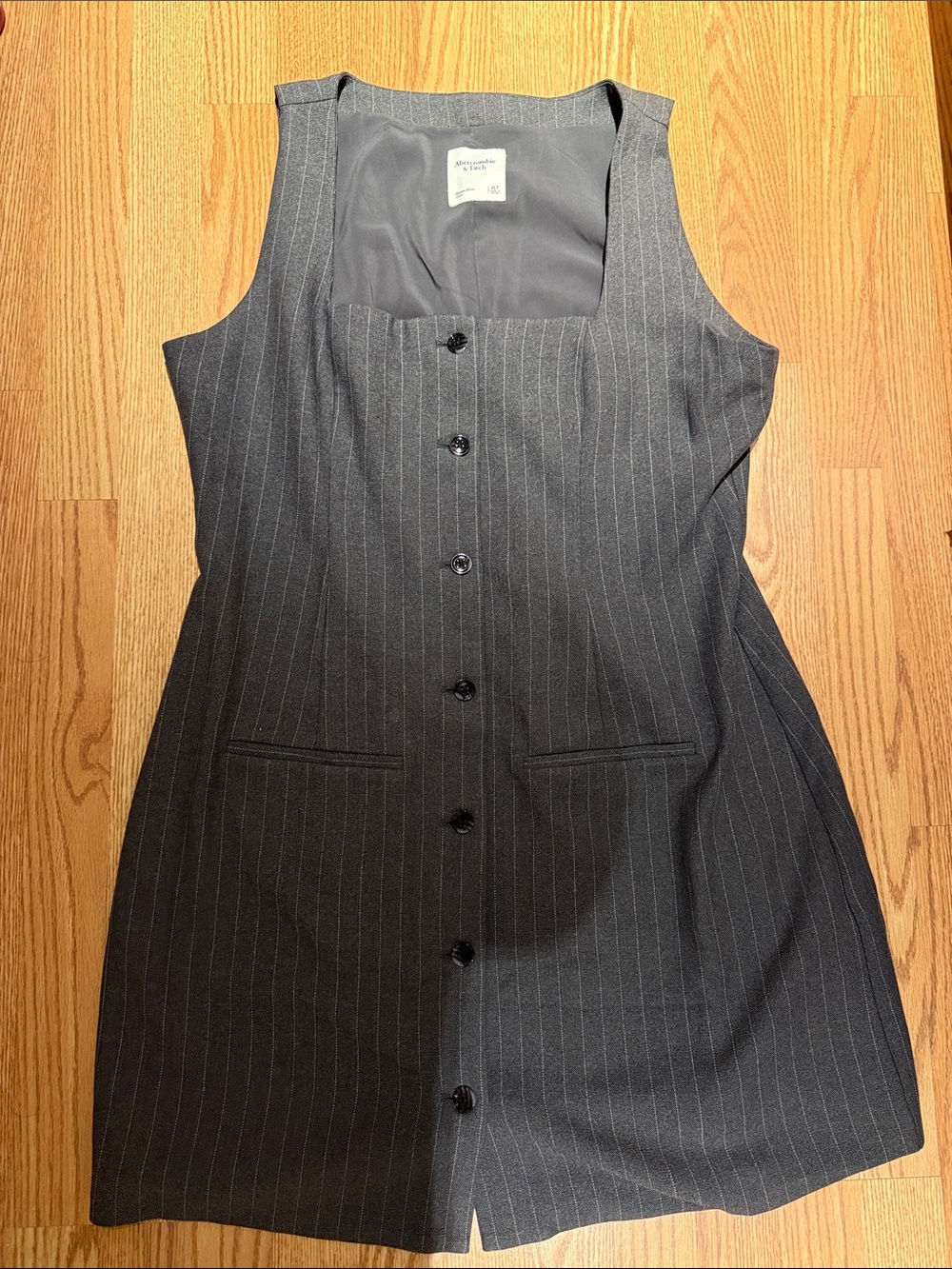 A&F Mara Squareneck Vest Mini Pinstripe Dress - Gray